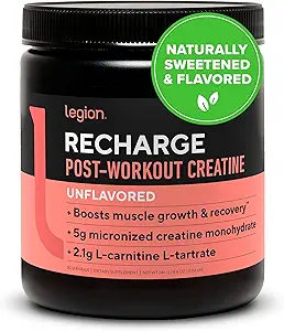 LEGION Recharge Post Workout Supplement - Alle natürlichen Muskelaufbau und Erholungsgetränk mit Micronized Creatine Monohydrate Natürlich gesüßt und geflüchtigt (Unflavored, 60 Servierungen, Packung von 1)