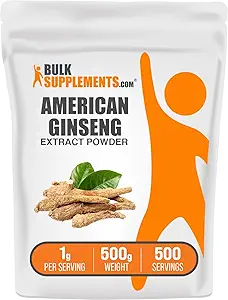 BulkSupplements.com American Ginseng Extract Powder - Ginseng Supplement, Kräuterergänzungen - Glutenfrei, 1g pro Servierung, 500g (1.1 lbs) (Pack von 1)