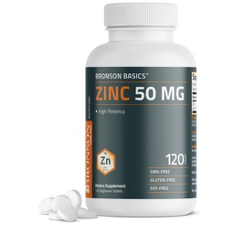Bronson Zink 50 MG Hohe Potenz unterstützt die Gesundheit der Haut - Nicht-GVO, 120 vegetarische Tabletten