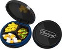 Serfeymi Small Pill Box - 3 Komponenten Tragbare Pille Box für Geldbörse Tasche, Compact Mini Travel Pill Case - Geeignet für Medizin, Vitamin, Fish Oil, Supplements - Schwarz(Logo)
