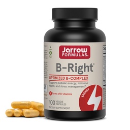 Jarrow Formulas B-Right - 100 Veggie Caps - Low-Odor Vitamin B-Complex Formula - Energy & Metabolism Support - Fördert Gehirn, Herz & Herz-Kreislauf-Gesundheit - 100 Portionen