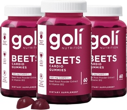 Goli Nahrungsergänzungsmittel, Beets Cardio Gummy, 180 Count(3 Pack von 60), 100mg CoQ10 & Beet Root Extract - Gluten-Free, Vegan, Non-GMO, und Gelatin-Free.