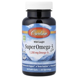 Carlson - Super Omega-3 Edelsteine, 1200 mg Omega-3s, Wild gefangen, nachhaltig bezogen, 50 weiche Gele