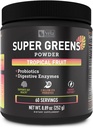 Super Greens Powder | Superfood zur Unterstützung von Verdauungsenzymen und Bloating mit 2 Billion Probiotics | Unterstützung Energie Levels & Gut Health | GMP zertifiziert, Non-GMO | Tropical Fruit Refresher