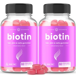 NutraChamps Sugar Free Biotin Gummies 10000mcg [High Potency] - Gesundes Haar, Haut und Nägel für Frauen, Männer und Kinder - 5000mcg in jeder Gummy - Vegan Hair Vitamin Healths Supplement - Raspberry (2-Pack)