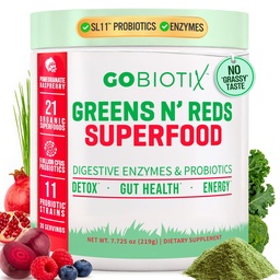 GOBIOTIX Super Greens and Reds Powder - Rote und grüne Superfood - Probiotische Ergänzung - Verdauungsenzyme und Rübenwurzelpulver - Bio Vollnahrung Nahrungsergänzungsmittel (Pom Raspberry, 1 Pack)