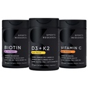 Sportforschung Vitamin D3 5000iu K2 100mcg, Vegan Biotin 10.000mcg mit Kokosöl und hoher Potenz Vitamin C Beilage 1000mg