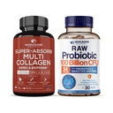 Ganzer Wellness Super-Absorb Multi Collagen Pillen (Typ I II III V X) Bio Kräuter und Bioperine + Bio Probiotics 100 Billion CFU, Dr Formulierte Probiotika für Frauen, Männer & Erwachsene Bundle