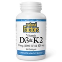 Natürliche Faktoren, Vitamin D3 & K2 1000 IE und 120 mcg, Unterstützt Knochen- und Gefäßgesundheit, 60 Softgels