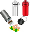 3 Packungen wasserdichte Aluminium Pille Fob Container, EFFIET Nitro Flaschenhalter Nitroglycerin Pille Notfall Schlüsselanhänger Pillenhalter für Medizin Organizer Spender (Silver-Matt-Red)