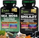 Sea Moss Shilajit Combo Bundle Capsule, Black Seed Oil, Ashwagandha, Rhodiola Rosea, Burdock, Turmeric, Ginger, VitC, VitD3, All in One Supplement, 240 Kapseln, Halal, Vegan, USDA Organic
