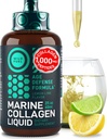 Flüssige Marine Kollagen Peptide Ergänzungen - 1000mg hydrolysierte Collagen Marine mit Hyaluronsäure 10mg - Haar Haut und Nägel Vitamine - Natürliche Zitronen Geschmack, Flüssigkeit 2oz