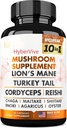 Mushroom Supplement 10x Complex - Lions Mane, Turkey Tail, Cordyceps, Reishi, Chaga, Maitake, Shiitake, Oyster Extract Pilze - Nootropic Brain Support Ergänzungen für Gedächtnis und Fokus