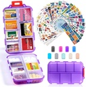 14 Grids Travel Pill Organizer Box mit 415-Pcs Medizin Name Etiketten, Pocket Daily Pharmacy Case Container, Reise Medication Holder Dispenser Kit für Fish Oil Vitamin Supplement Storage -Clear Purple