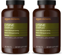 Elemente Lysin-Komplex mit Vitamin C für Immun-Gesundheitsunterstützung, Vegetarisch, 65 Servierungen, 195 Zähler (Packaging Mai Vary) (Pack von 2)