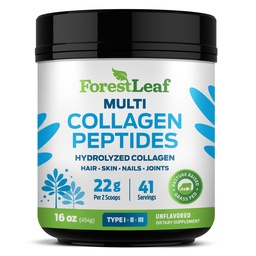 ForestLeaf Collagen Peptides Pulver Unflavored - hydrolysiertes Gras Fed Keto Collagen Protein Pulver Typ 1, 2 & 3 - Vitales Haar, Haut, Nägel, Gelenke, Erholung, 11g Pro Servieren