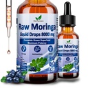 Raw Moringa Liquid Drops 8000 mg, Bio Moringa Oleifera Blatt Extrakt w. Supergreens Mischung aus Weizengrass, Gerste Gras für Antioxidans, Energie & Immune, Hohe Potenz als Kapseln Pulver