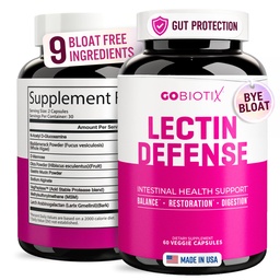 GOBIOTIX Lectin Defense - Lectin Blocker Supplement für Leaky Gut mit MSM und Verdauungsenzymen - Aids intestinal Health for Women and Men - Non-GMO + Gluten Free - 60 Kapseln (1)