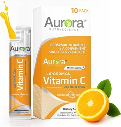 Aurora Nutrascience Micro-Pack Liposomal Vitamin C, Immununterstützung, 1.000 mg pro Servieren, Vegan, Glutenfrei, Non-GMO, 10 Einzelne Servietten, Orange