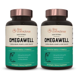 Live Conscious OmegaWell Fish Oil: Herz, Gehirn und Joint Support | 800 mg EPA 600 mg DHA - Enteric-Coated, Sustainable Sourced - Einfach zu Swallow 120 Count (2-Pack)