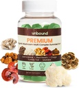 Unbound Premium Organic Mushroom Multi-Complex Gummis für Support Memory 5 in 1, Blend with Chaga, Lion's Mane, Reishi, Turkey Tail, Maitake - 60 Gummis,