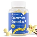 Bovine Colostrum Supplement Gummis - mit 60% Höchste IgG, Lactoferrin, Probiotika und Präbiotika für Erwachsene und Kinder, Vanilla Flavor & Sugar Free, 90 Gummis