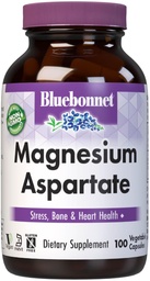 Bluebonnet Nutrition Magnesium Aspartate, Stress Relief*, Knochengesundheit*, Herzgesundheit*, Non-GMO, Vegan, Kosher Certified, Glutenfrei, Sojafrei, Dairy-frei, 100 Gemüsekapseln, 50 Portionen