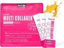 Flüssiges Kollagen für Frauen, 10000mcg Biotin, 8000mg Multi Typ Collagen Peptide, Hyaluronsäure, Vitamin C, Haut, Nagel, Haarergänzung, Orange Flavor, 10 Fl oz (1 Packung, Orange)