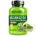 NATURELO Vitamin D3 K2 - Vegan mit Pflanzenbasis D3 von Lichen - Natürliche Ergänzung für Immunsystem, Knochenunterstützung, Herzgesundheit - Ganzes Essen - Non-GMO - Glutenfrei, 60 Kapseln