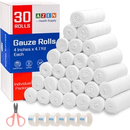 AZEN 30 Pack Gauze Rolls Bandagen, 4 in x 4.1 Yards, Premium Medical Supplies & First Aid Supplies, Bandage Wrap Vet Wrap, Mummy Wraps
