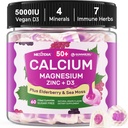 Kalziumergänzungsmittel Gummie für Damen und Herren 50+, Kalzium Citrat 1000mg mit Vitamin D3, Magnesium, Zink, Elderbeere, Hochabsorption Kalziumkäse für Knochendichte, Relax Muskel, Immun, Vegan 60cts