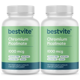 BESTVITE Chromium Picolinate 1000mcg (480 vegetarische Kapseln) (240 x 2) - keine Stearaten - kein Dicalciumphosphat - Vegan - Glutenfrei - Non-GMO