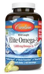 Carlson - Elite Omega-3-Edelsteine, 1600 mg Omega-3-Fettsäuren, einschließlich EPA und DHA, Norwegisch, Fischölergänzung aus Wildfang, nachhaltig gewonnene Omega-3-Fischölkapseln, Zitrone, 130 Softgels