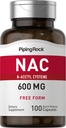 Piping Rock NAC Supplement N-Acetyl Cystein | 600mg | 100 Kapseln | Free Form Pillen | Non-GMO, Gluten Free Supplement
