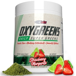 EHP Labs OxyGreens Super Greens Powder - Spirulina & Chlorella Superfood, Green Juice Powder & Greens Ergänzungen mit Prebiotic Fibre, Antioxidantien & Immunität Unterstützung, 30 Serves (Strawb. Margarita)