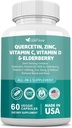 60 Count Quercetin 50 mg Zink 1000 mg Vitamin C 5000 IU Vitamin D3 1000 mg Turmeric 1000 mg Elderberry mit Q-Defend Immune Blend Reisshi Nettle Arteemisininin, Non-GMO, Free Supports Health