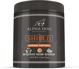 Shield Allergy Immununterstützungsergänzung für Hunde von Alpha Dog Nutrition - 7 Ernährungsphysische Pilz-Pulver Complex + Vitamin C bis zur Erhöhung Immunität - Bis zu 60 Servierungen für kleine Zuchthunde, 54g