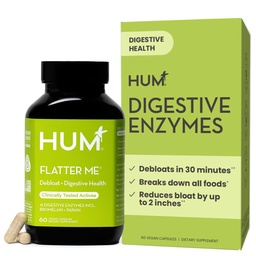 HUM Flatter Me Digestive Enzyme für Frauen und Männer, Verdauungs-Gesundheits-Bloating-Ergänzung mit Ginger & Peppermint Blatt, Fast Acting Anti Bloat Pills Multi Enzyme für Debloating, Vegan, 60 Kapseln
