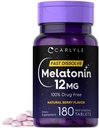 Carlyle Melatonin 12 mg Fast Dissolve 180 Tabletten | Drug Free | Natural Berry Flavor | Vegetarisch, Nicht-GVO, Glutenfrei