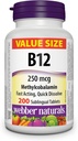 Webber Naturals Vitamin B12 250 mcg Methylcobalamin, 200 Sublingual Tablets