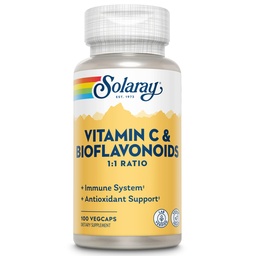 SOLARAY Vitamin C 500mg mit Citrus Bioflavonoiden, 1:1 Ratio - Antioxidans und Immununterstützungsergänzung - Vitamin c mit Rose HIPS und Acerola, Vegan, 60-Tage Garantie, 50 Servietten, 100 VegCaps