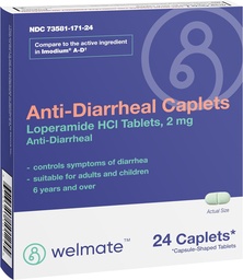 WELMATE - Anti-Diarrheal Caplets (24 Caplets) - Loperamid HCL 2 mg - Diarrhea Symptom Relief - Upset Stomach Reliever - Anti Diarrhea Pillen - Over-The-Counter Medication