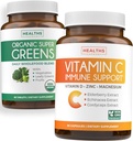 Super Greens & Vitamin C (1-Monat-Versorgung) Greens & C Synergy Bundle of Organic Super Greens Powder - Komplette Superfood (60 Kapseln) & &amp; Vitamin C Immununterstützung (60 vegetarische Kapseln)(Non-GMO)