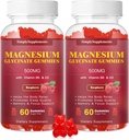 Magnesium Glycinate Gummies 500mg, Kaubare Magnesiumergänzung mit Vitamin D3, B6, CoQ10 für Entspannung, Schlaf &amp; Stimmung Unterstützung, Kalm Magnesium Gummy - 60 Raspberry Gummies(2 Pack
