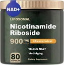 NAD Ergänzung - NAD Nicotinamid Riboside 900 mg, Resveratrol, Quercetin - NAD Ergänzung für Anti-Aging, Energie, Fokus - 80 Kapseln