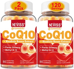 NEVISS Sugar Free CoQ10 Gefüllte Gummis mit Vitamin B12 1000mcg, Rhodiola Rosea und Panax Ginseng Extract, Vitamin B6, Coenzym Q10 Supplement, 2 Pack