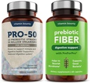Vitamin Bounty Pro-50 Probiotics & Prebiotic Fiber Bundle: 13 Strains, 50 Billion CFUs, Digestive & Gut Health Support, Delayed Release Capsules - 90 Capsules Gesamt für Männer & Frauen