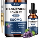 Magnesium Glycinat Flüssigkeitstropfen, Magnesium Glycinat Ergänzung 500mg mit Citrat, Malat, Ashwagandha, L-Theanin, Vitamin B6 für Schlaf, Stress Relief, Knochen, Muskel, Mood, Grape Flavor 2 Fl Oz