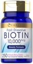 Carlyle Biotin 10000mcg | 250 Fast Dissolve Tabletten | Max Strength | Vegetarisches, nicht gentechnisch verändertes, glutenfreies Supplement