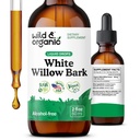 Wild & Organic White Willow Bark Extract Liquid Drops - Gesamt Well-Being-Ergänzung - 500 mg White Willow Bark Herb Tincture - No Alkohol & Zucker, Non-GMO - 2 fl oz